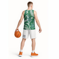 Hawaii Pupuala Plumeria Green Basketball Jersey Polynesian Pattern LT01 - Polynesian Pride