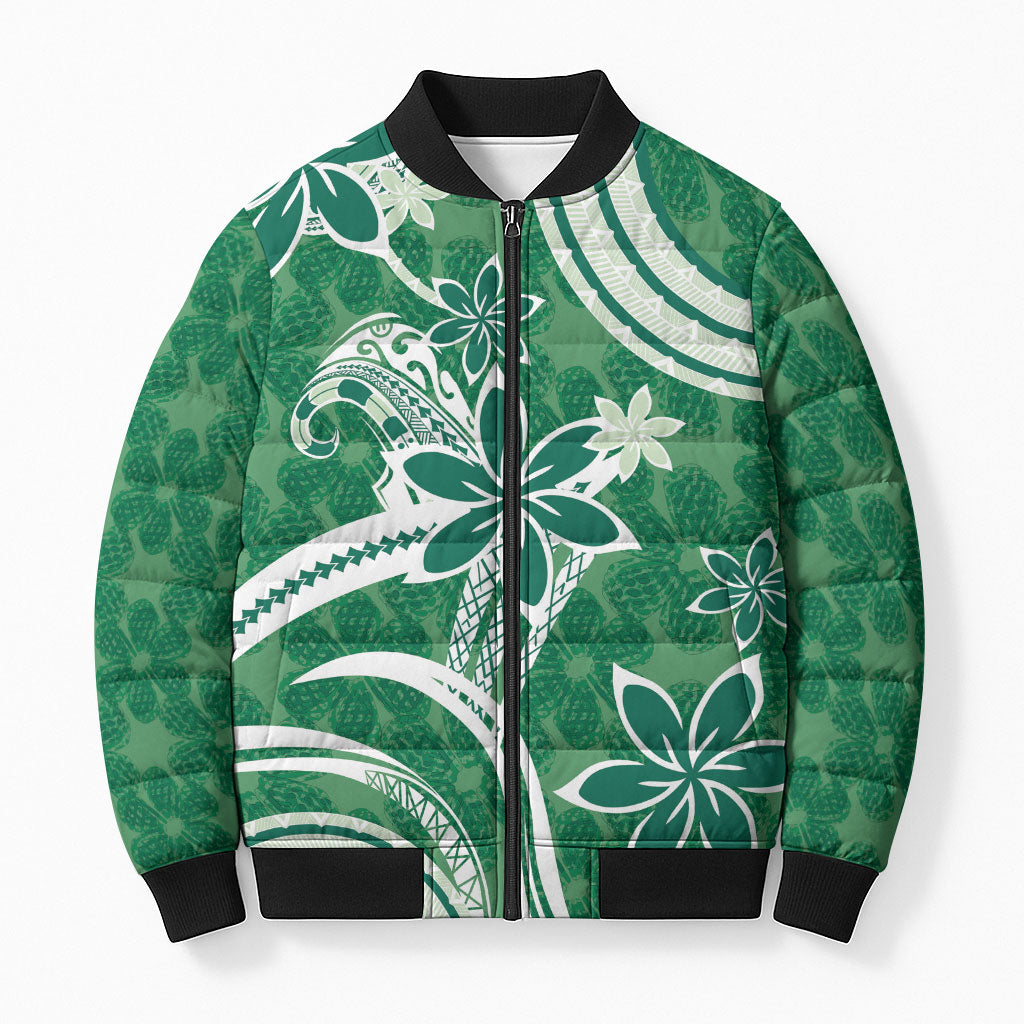 Hawaii Pupuala Plumeria Green Bomber Puffer Jacket Polynesian Pattern LT01 Unisex Green - Polynesian Pride