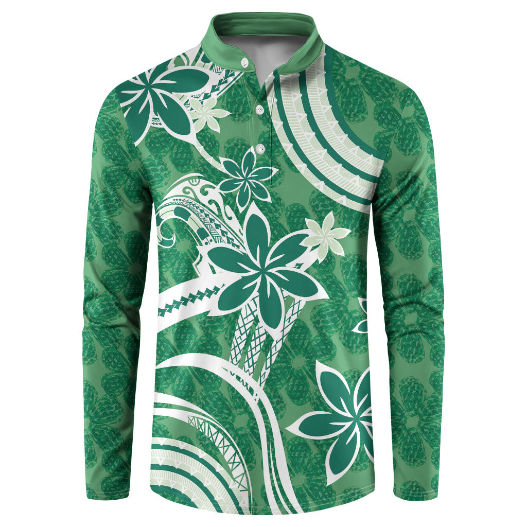 Hawaii Pupuala Plumeria Green Button Sweatshirt Polynesian Pattern LT01 Green - Polynesian Pride