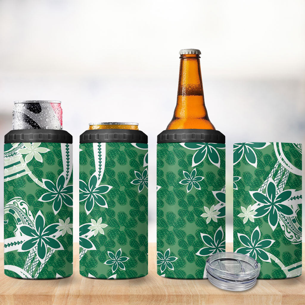 Hawaii Pupuala Plumeria Green 4 in 1 Can Cooler Tumbler Polynesian Pattern LT01 - Polynesian Pride