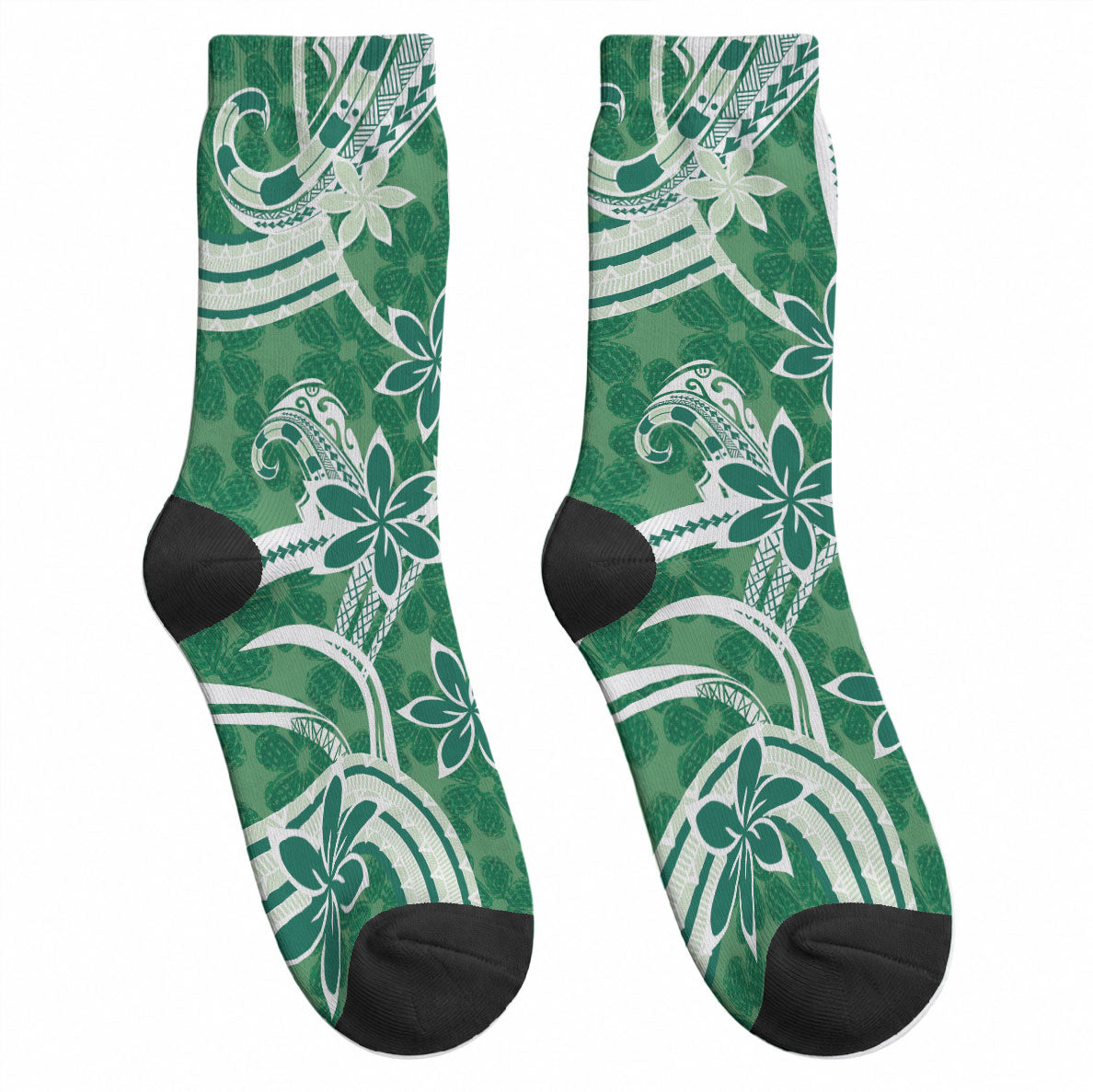 Hawaii Pupuala Plumeria Green Crew Socks Polynesian Pattern LT01 - Polynesian Pride