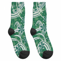 Hawaii Pupuala Plumeria Green Crew Socks Polynesian Pattern LT01 - Polynesian Pride