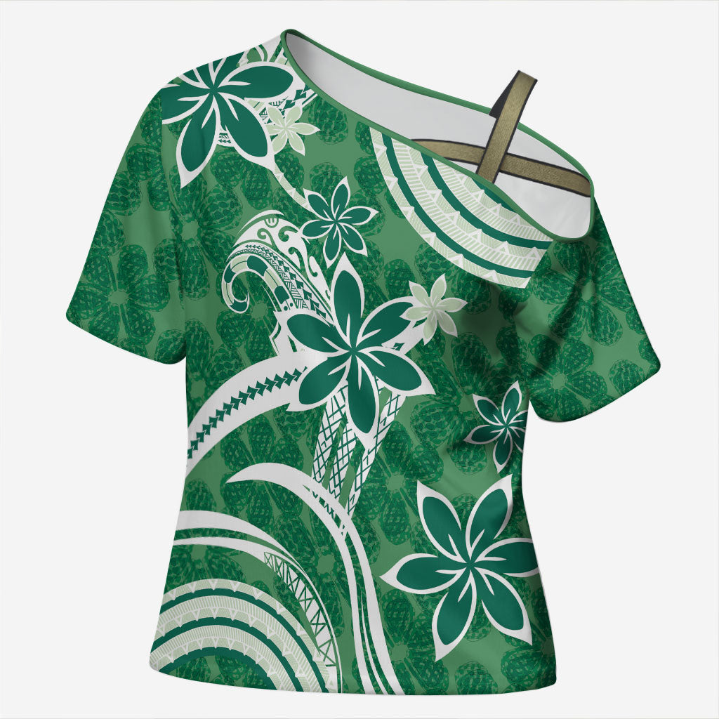 Hawaii Pupuala Plumeria Green Cross Shoulder Shirt Polynesian Pattern LT01 Female Green - Polynesian Pride