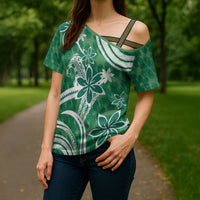 Hawaii Pupuala Plumeria Green Cross Shoulder Shirt Polynesian Pattern LT01 - Polynesian Pride