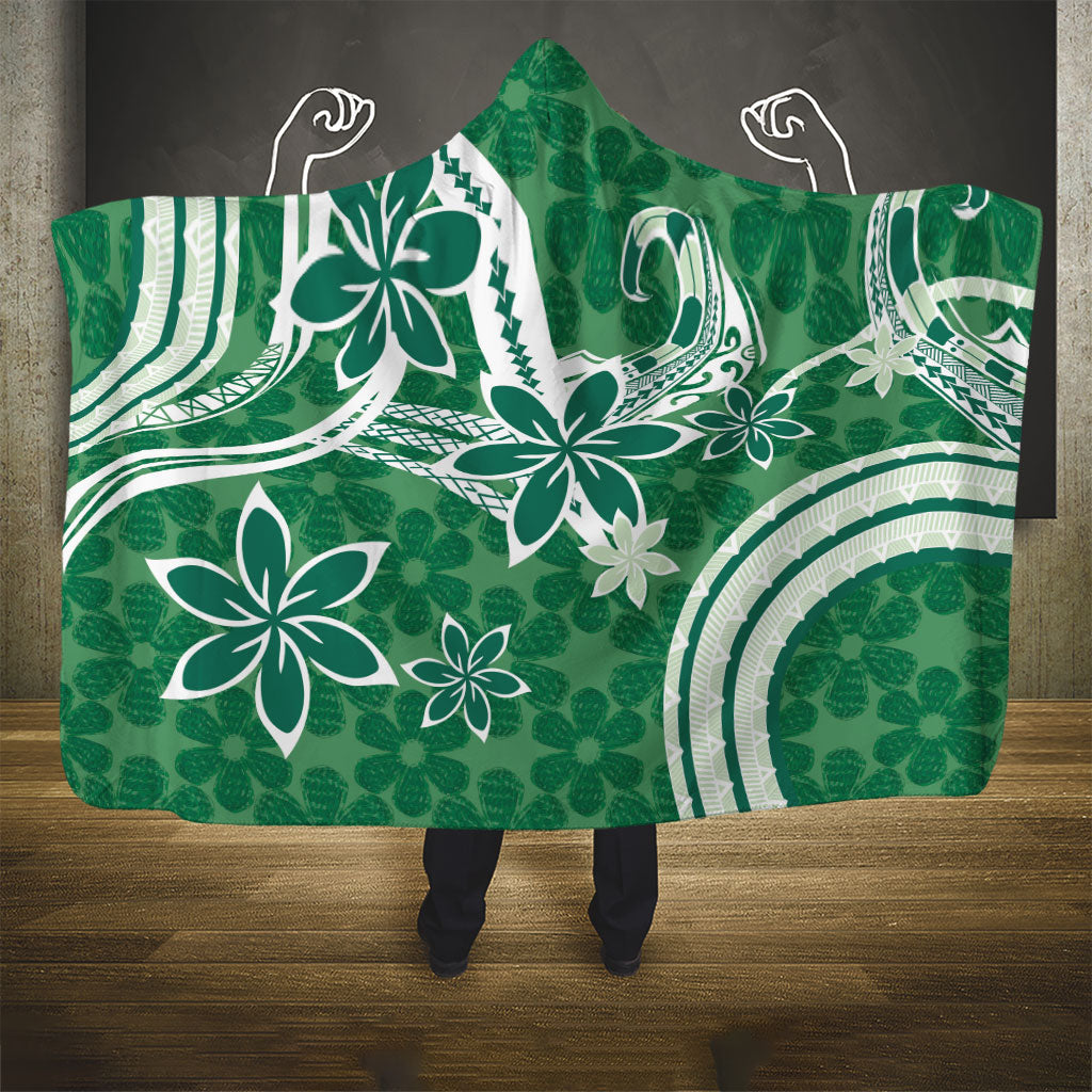 Hawaii Pupuala Plumeria Green Hooded Blanket Polynesian Pattern LT01 - Polynesian Pride