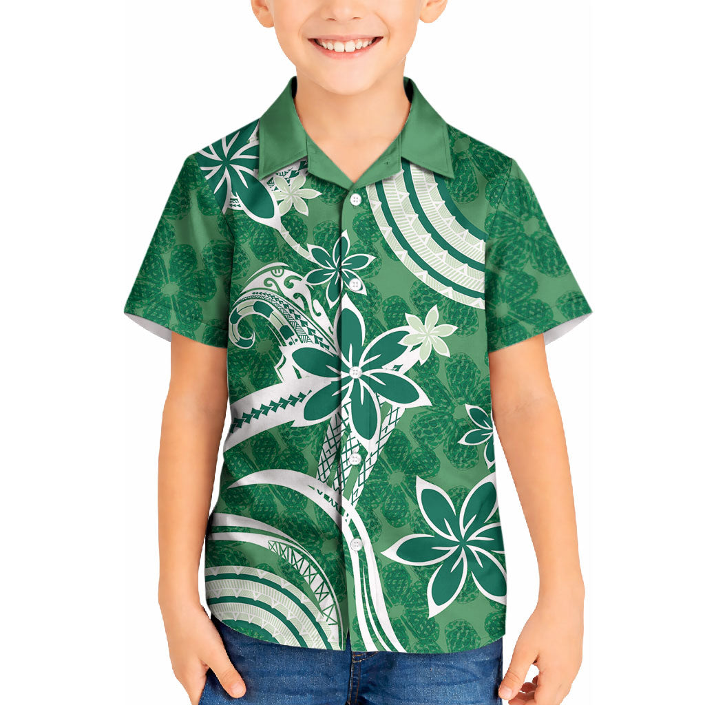 Hawaii Pupuala Plumeria Green Kid Hawaiian Shirt Polynesian Pattern LT01 Kid Green - Polynesian Pride