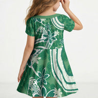 Hawaii Pupuala Plumeria Green Kid Short Sleeve Dress Polynesian Pattern LT01 - Polynesian Pride