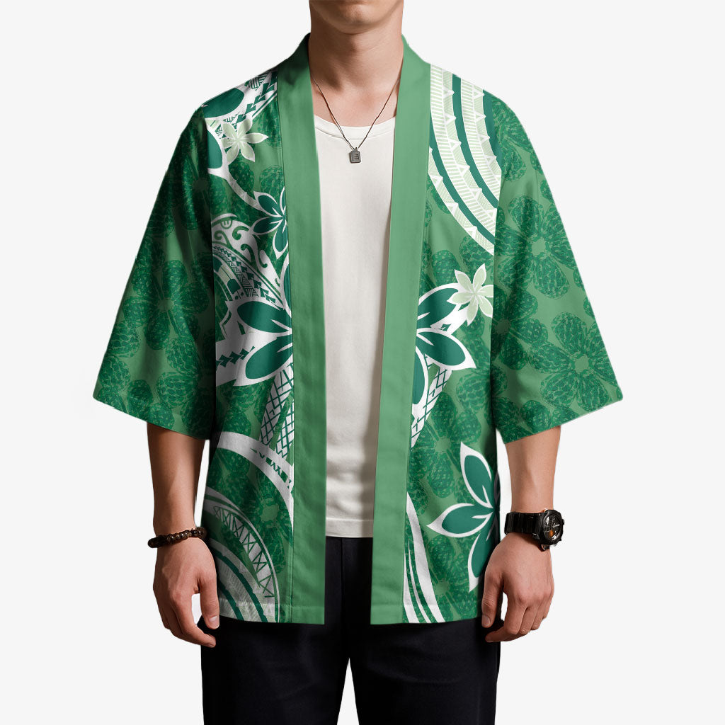 Hawaii Pupuala Plumeria Green Kimono Polynesian Pattern LT01 - Polynesian Pride