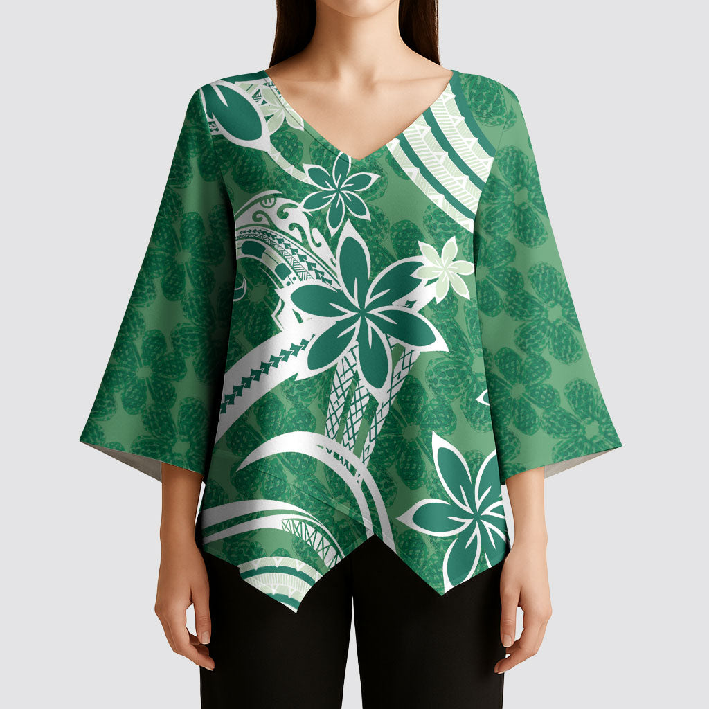 Hawaii Pupuala Plumeria Green Kimono Sleeve Blouse Polynesian Pattern LT01 - Polynesian Pride