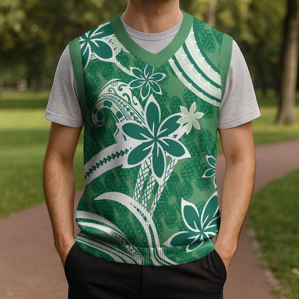 Hawaii Pupuala Plumeria Green Christmas Knitted V-Neck Vest Polynesian Pattern LT01 - Polynesian Pride