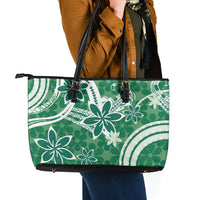 Hawaii Pupuala Plumeria Green Leather Tote Bag Polynesian Pattern LT01 - Polynesian Pride