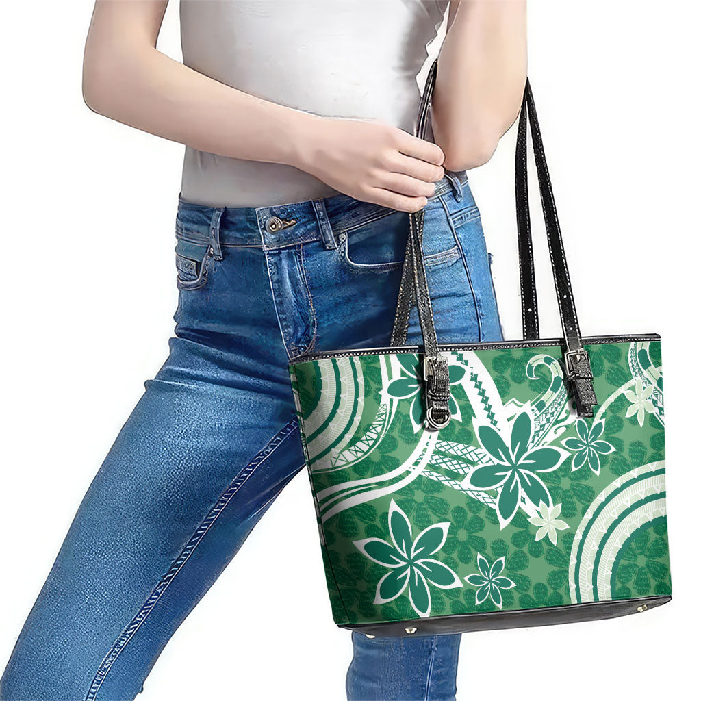 Hawaii Pupuala Plumeria Green Leather Tote Bag Polynesian Pattern LT01 - Polynesian Pride