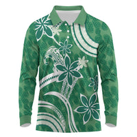 Hawaii Pupuala Plumeria Green Long Sleeve Polo Shirt Polynesian Pattern LT01 Green - Polynesian Pride