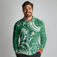 Hawaii Pupuala Plumeria Green Long Sleeve Polo Shirt Polynesian Pattern LT01 - Polynesian Pride