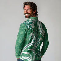 Hawaii Pupuala Plumeria Green Long Sleeve Polo Shirt Polynesian Pattern LT01 - Polynesian Pride