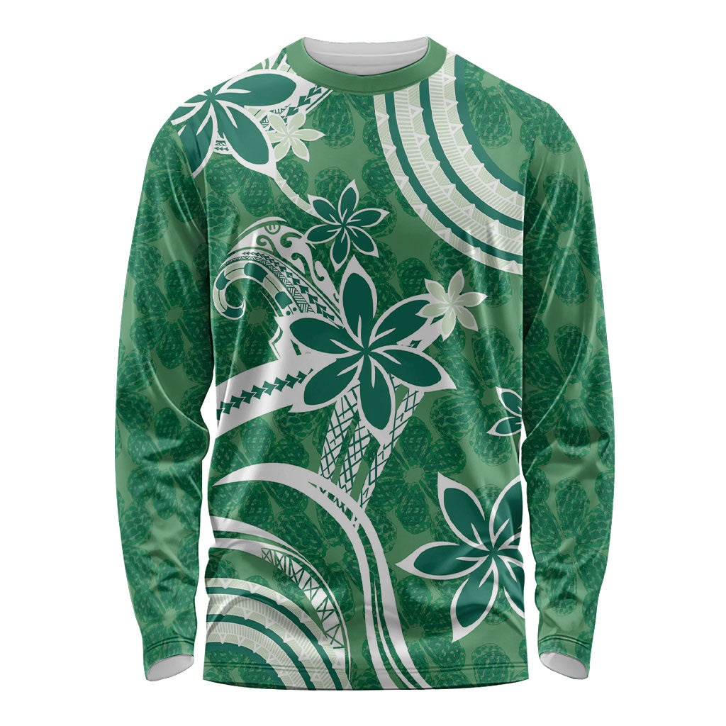 Hawaii Pupuala Plumeria Green Long Sleeve Shirt Polynesian Pattern LT01 Unisex Green - Polynesian Pride