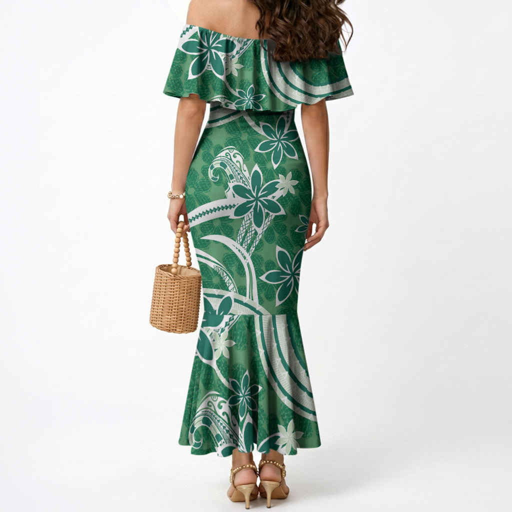 Hawaii Pupuala Plumeria Green Mermaid Dress Polynesian Pattern LT01 - Polynesian Pride