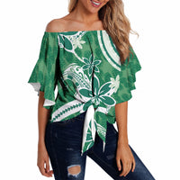 Hawaii Pupuala Plumeria Green Off Shoulder Wrap Waist Top Polynesian Pattern LT01 Green - Polynesian Pride