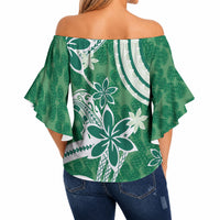 Hawaii Pupuala Plumeria Green Off Shoulder Wrap Waist Top Polynesian Pattern LT01 - Polynesian Pride