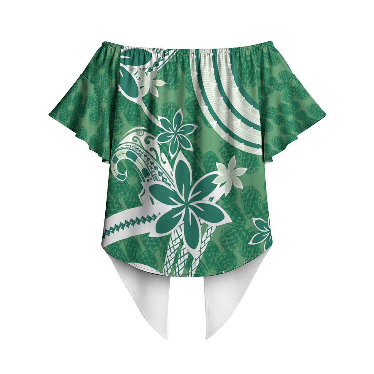 Hawaii Pupuala Plumeria Green Off Shoulder Wrap Waist Top Polynesian Pattern LT01 - Polynesian Pride
