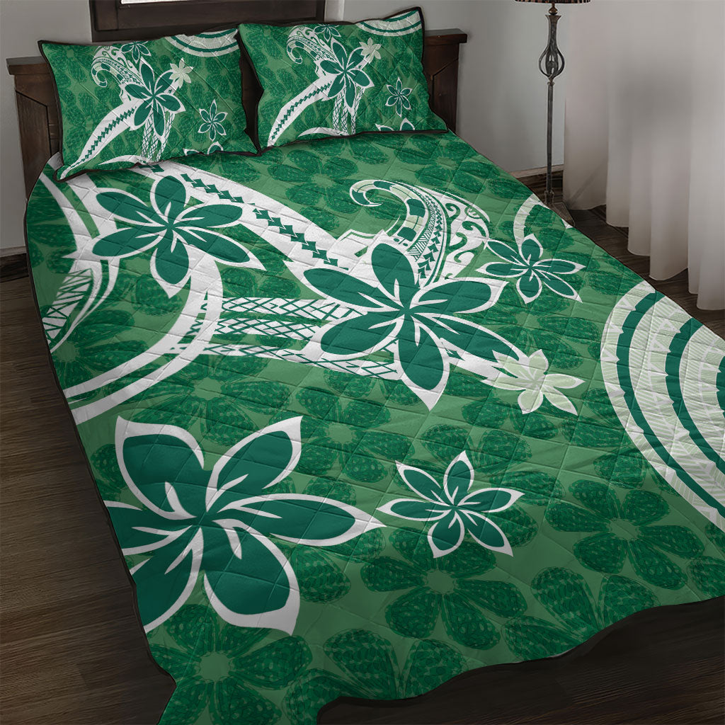 Hawaii Pupuala Plumeria Green Quilt Bed Set Polynesian Pattern LT01 Green - Polynesian Pride