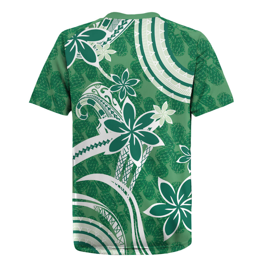 Hawaii Pupuala Plumeria Green Rugby Jersey Polynesian Pattern LT01 - Polynesian Pride