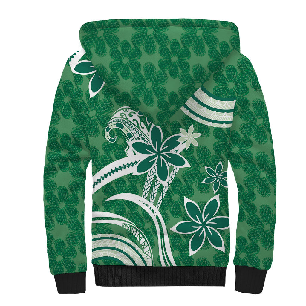 Hawaii Pupuala Plumeria Green Sherpa Hoodie Polynesian Pattern LT01 - Polynesian Pride