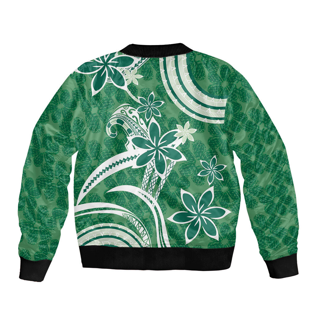 Hawaii Pupuala Plumeria Green Sleeve Zip Bomber Jacket Polynesian Pattern LT01 - Polynesian Pride
