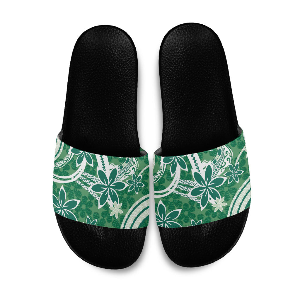 Hawaii Pupuala Plumeria Green Slide Sandals Polynesian Pattern LT01 Green - Polynesian Pride