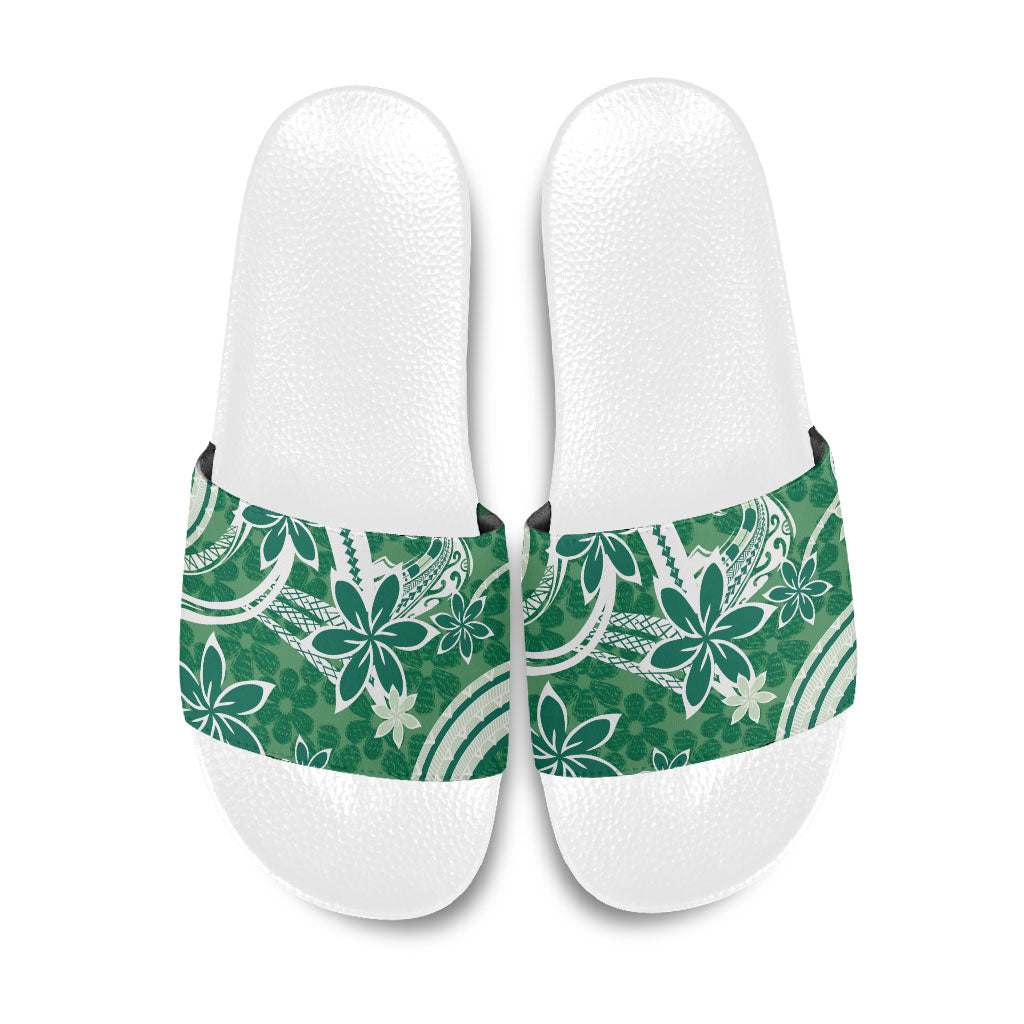 Hawaii Pupuala Plumeria Green Slide Sandals Polynesian Pattern LT01 Green - Polynesian Pride