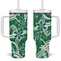 Hawaii Pupuala Plumeria Green Tumbler With Handle Polynesian Pattern LT01 One Size: 40 oz Green - Polynesian Pride