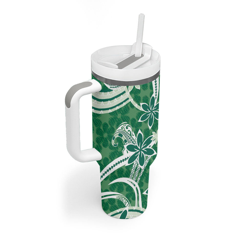 Hawaii Pupuala Plumeria Green Tumbler With Handle Polynesian Pattern LT01 - Polynesian Pride