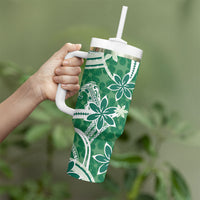 Hawaii Pupuala Plumeria Green Tumbler With Handle Polynesian Pattern LT01 - Polynesian Pride