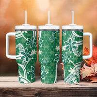 Hawaii Pupuala Plumeria Green Tumbler With Handle Polynesian Pattern LT01 - Polynesian Pride