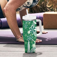 Hawaii Pupuala Plumeria Green Tumbler With Handle Polynesian Pattern LT01 - Polynesian Pride