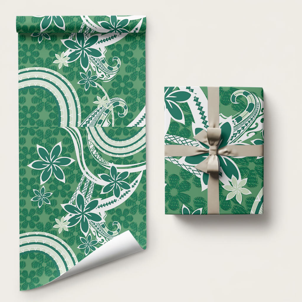 Hawaii Pupuala Plumeria Green Wrapping Paper Polynesian Pattern LT01 58" × 23" Green - Polynesian Pride