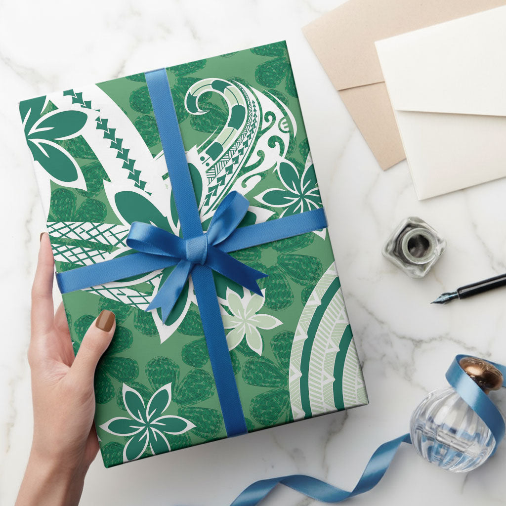 Hawaii Pupuala Plumeria Green Wrapping Paper Polynesian Pattern LT01 - Polynesian Pride