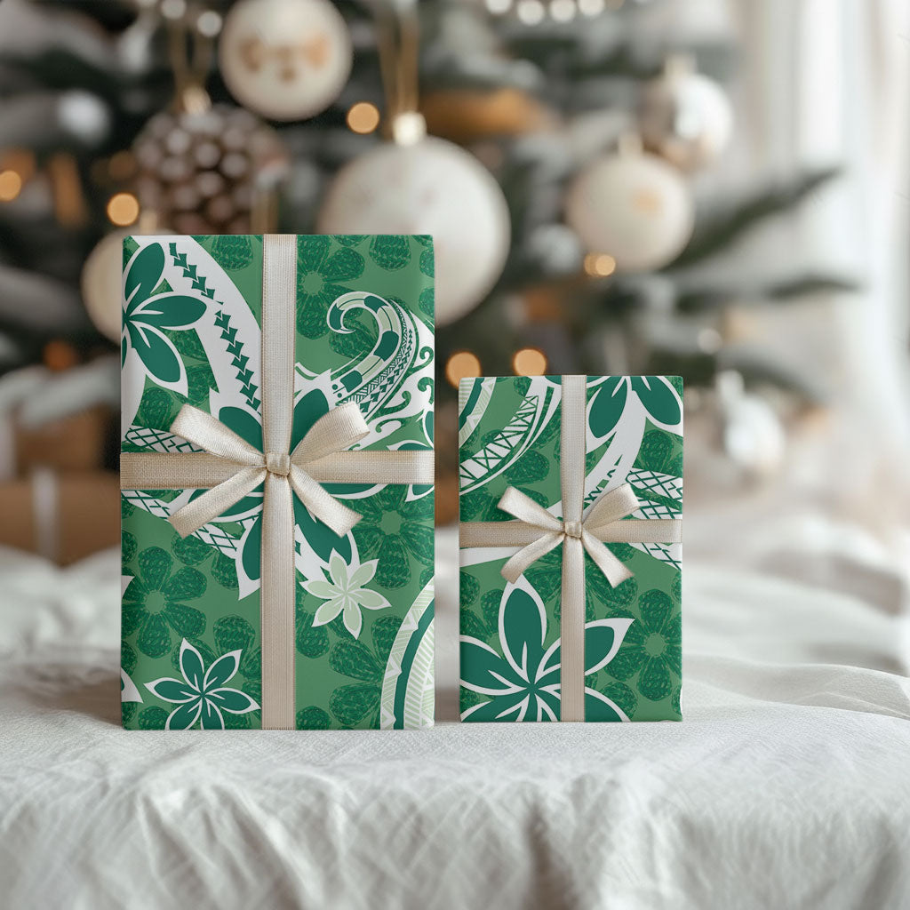 Hawaii Pupuala Plumeria Green Wrapping Paper Polynesian Pattern LT01 - Polynesian Pride