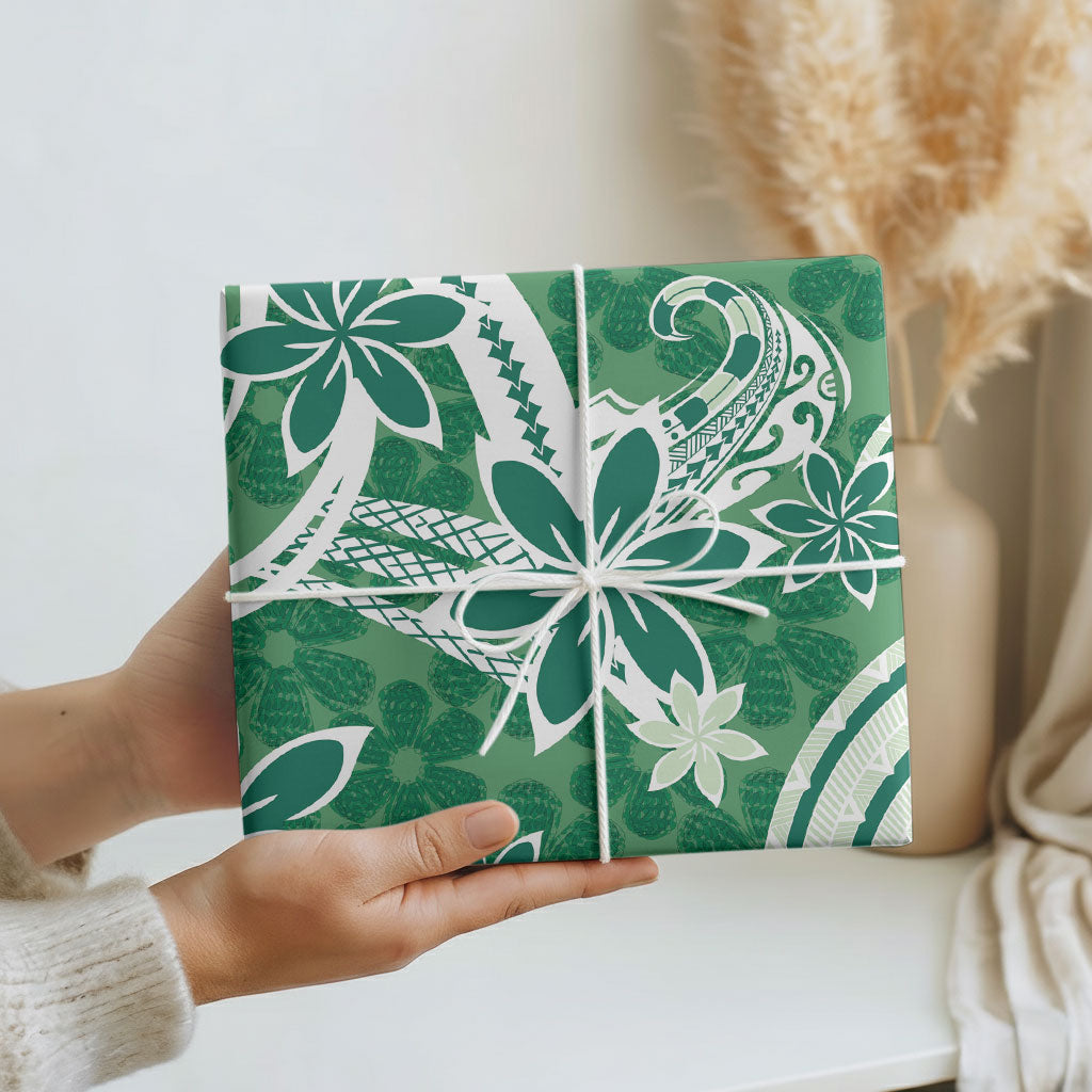 Hawaii Pupuala Plumeria Green Wrapping Paper Polynesian Pattern LT01 - Polynesian Pride