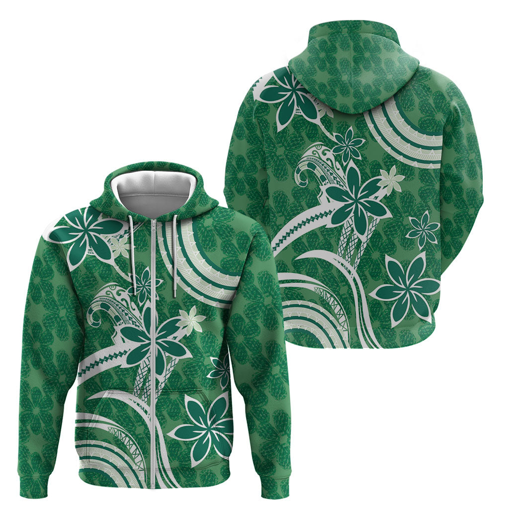 Hawaii Pupuala Plumeria Green Zip Hoodie Polynesian Pattern LT01 - Polynesian Pride