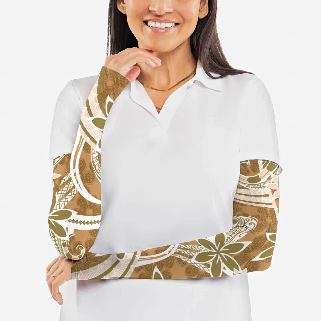 Hawaii Pupuala Plumeria Light Brown Arm Sleeves Polynesian Pattern LT01 - Polynesian Pride