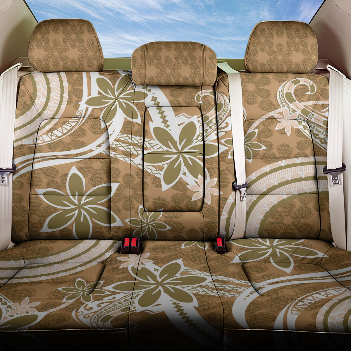 Hawaii Pupuala Plumeria Light Brown Back Car Seat Cover Polynesian Pattern LT01 One Size Light Brown - Polynesian Pride