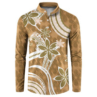 Hawaii Pupuala Plumeria Light Brown Button Sweatshirt Polynesian Pattern LT01 Light Brown - Polynesian Pride