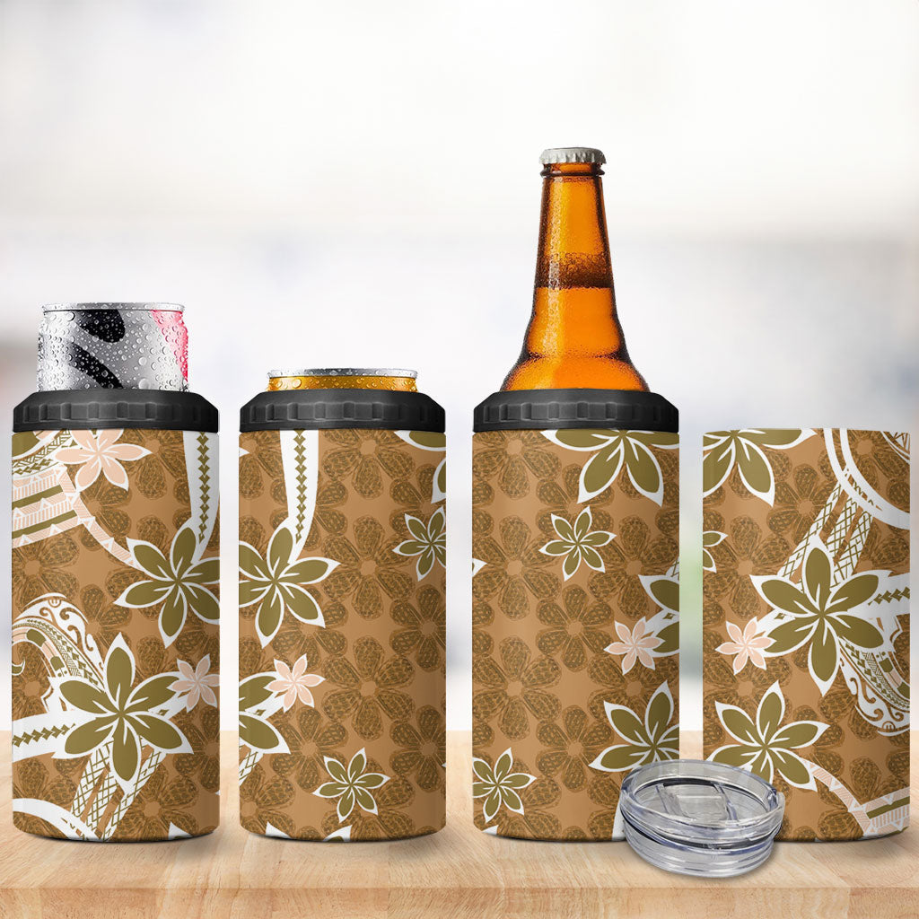 Hawaii Pupuala Plumeria Light Brown 4 in 1 Can Cooler Tumbler Polynesian Pattern LT01 - Polynesian Pride