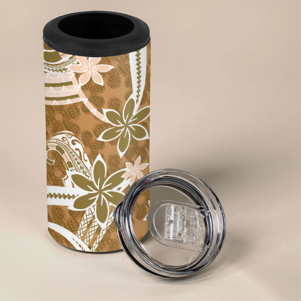 Hawaii Pupuala Plumeria Light Brown 4 in 1 Can Cooler Tumbler Polynesian Pattern LT01 - Polynesian Pride