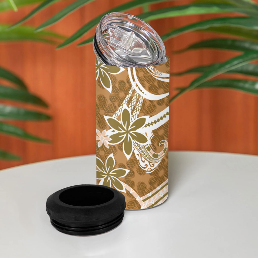 Hawaii Pupuala Plumeria Light Brown 4 in 1 Can Cooler Tumbler Polynesian Pattern LT01 - Polynesian Pride