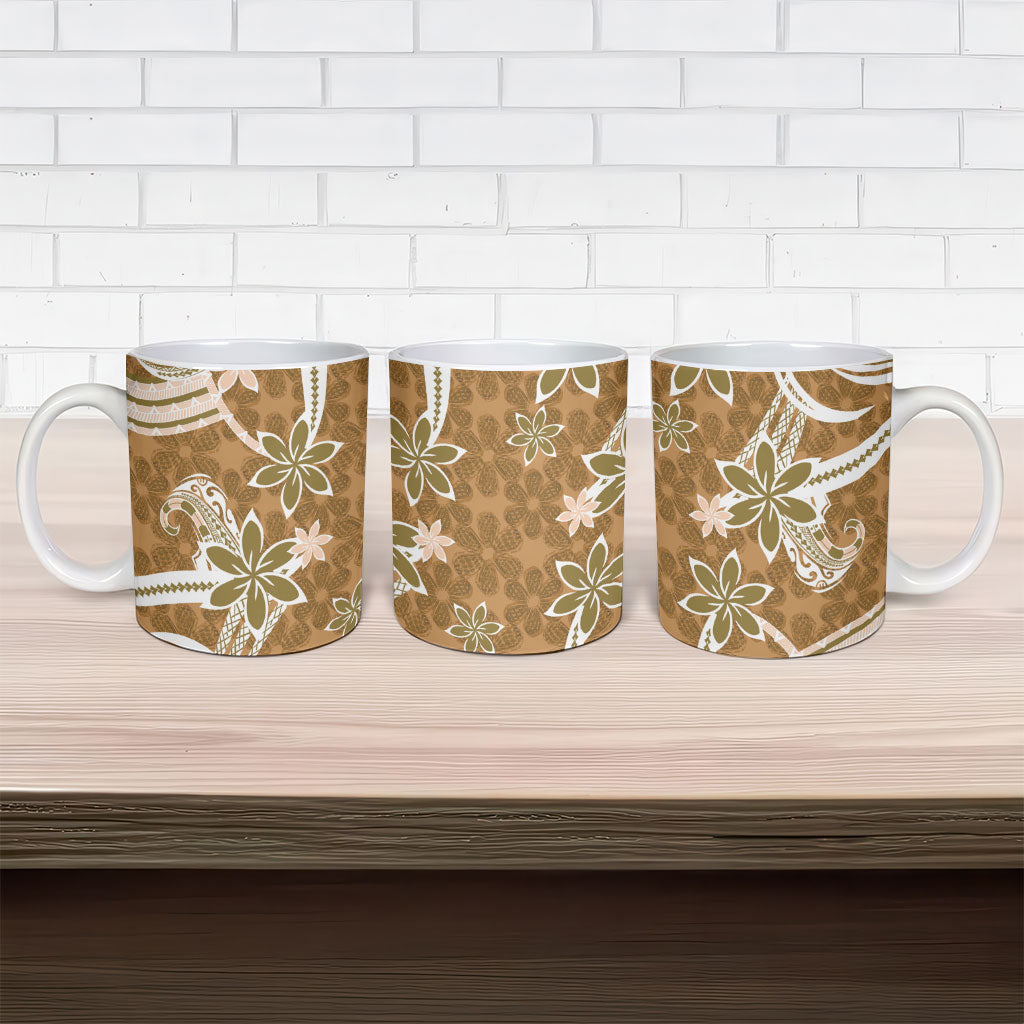 Hawaii Pupuala Plumeria Light Brown Ceramic Mug Polynesian Pattern LT01 - Polynesian Pride