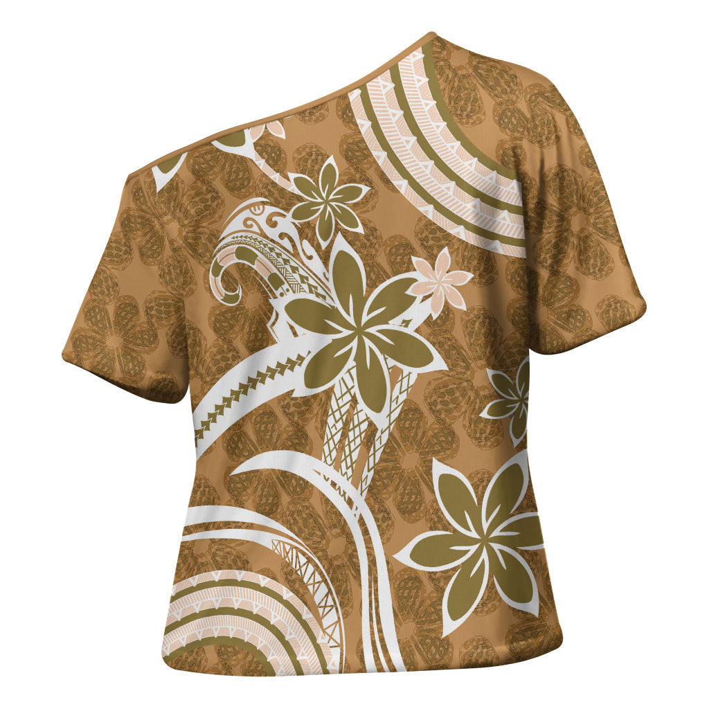 Hawaii Pupuala Plumeria Light Brown Cross Shoulder Shirt Polynesian Pattern LT01 - Polynesian Pride
