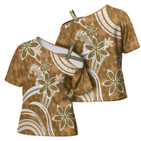 Hawaii Pupuala Plumeria Light Brown Cross Shoulder Shirt Polynesian Pattern LT01 - Polynesian Pride