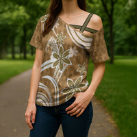 Hawaii Pupuala Plumeria Light Brown Cross Shoulder Shirt Polynesian Pattern LT01 - Polynesian Pride